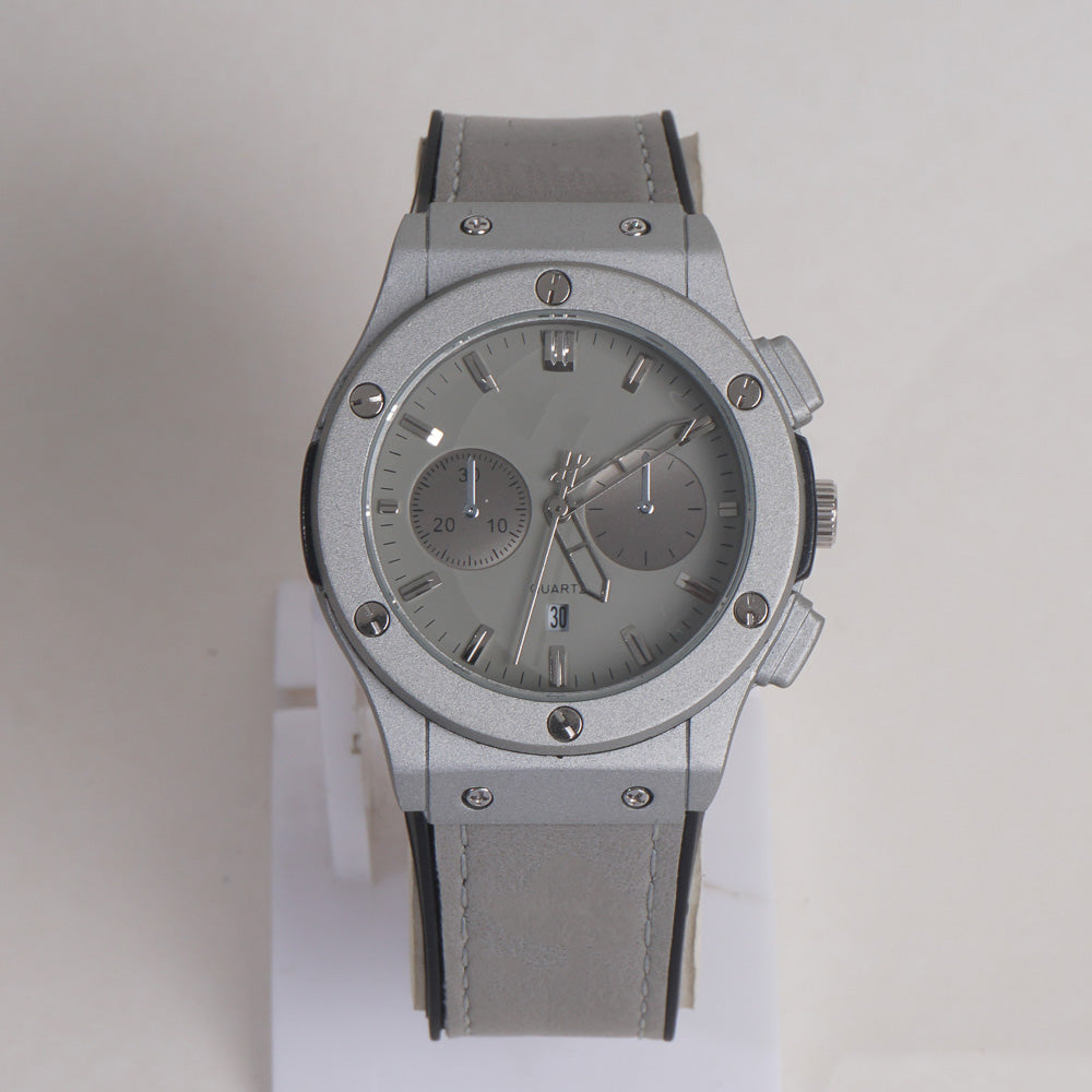 Men Wrist Watch Grey Straps with Silver Dial