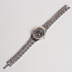 Women Stylish Chain Wrist Watch Rosegold & Silver With Black Dial