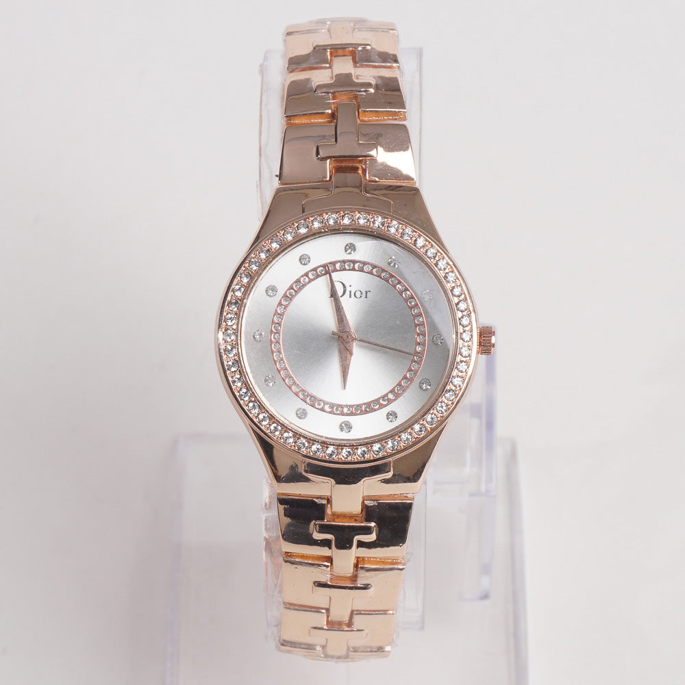Women Stylish Chain Wrist Watch Rosegold With White Dial
