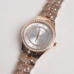 Women Stylish Chain Wrist Watch Rosegold With White Dial