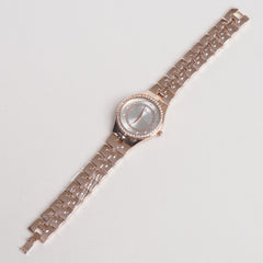 Women Stylish Chain Wrist Watch Rosegold With White Dial