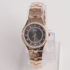 Women Stylish Chain Wrist Watch Rosegold With Black Dial