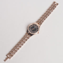 Women Stylish Chain Wrist Watch Rosegold With Black Dial
