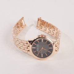 Women Stylish Chain Wrist Watch Rosegold With Black Dial
