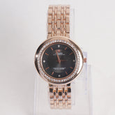 Women Chain Wrist Watch Rosegold With Black Dial R