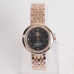 Women Chain Wrist Watch Rosegold With Black Dial R