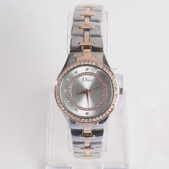 Two Tone Women Stylish Chain Wrist Watch White Dial