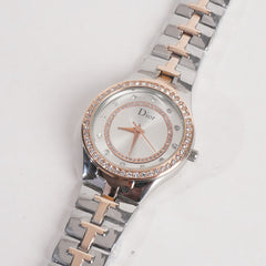 Two Tone Women Stylish Chain Wrist Watch White Dial