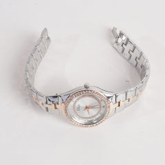 Two Tone Women Stylish Chain Wrist Watch White Dial