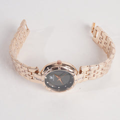 Women Stylish Chain Wrist Watch Rosegold With Black Dial