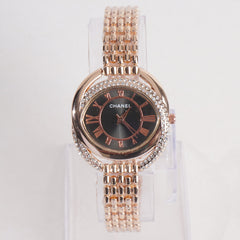 Women Chain Wrist Watch Rosegold With Black Dial C