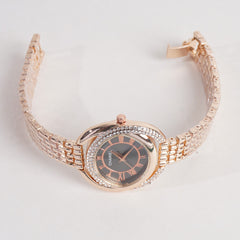Women Chain Wrist Watch Rosegold With Black Dial C