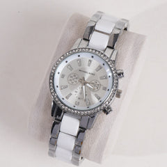 Women Chain Wrist Watch MK Silver White