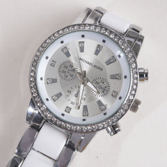 Women Chain Wrist Watch MK Silver White