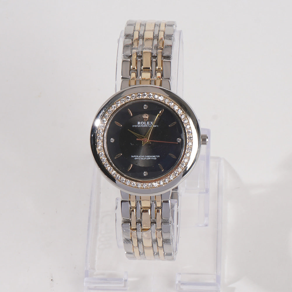 Women Chain Wrist Watch Two Tone Golden R