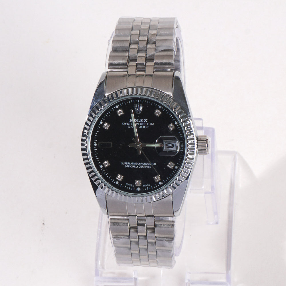 Women Chain Wrist Watch Silver R Black
