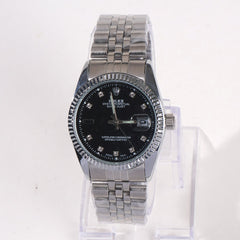 Women Chain Wrist Watch Silver R Black