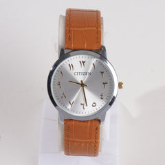 Men Wrist Watch Silver Dial With Orange Strap Ct