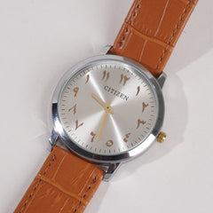 Men Wrist Watch Silver Dial With Orange Strap Ct
