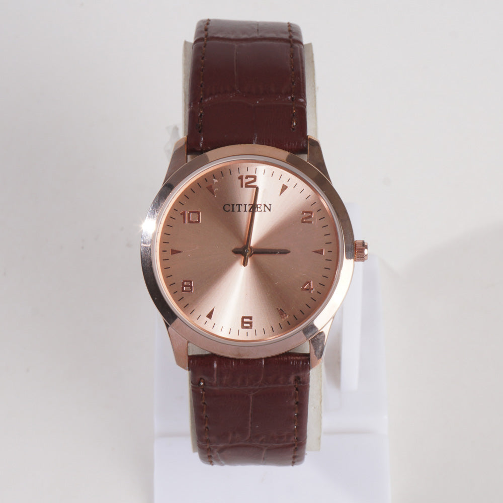 Men Wrist Watch Rosegold Dial With Maroon Strap C