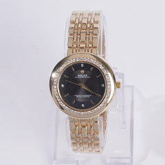 Women Chain Wrist Watch Golden With Black Dial R