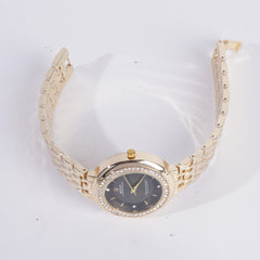 Women Chain Wrist Watch Golden With Black Dial R