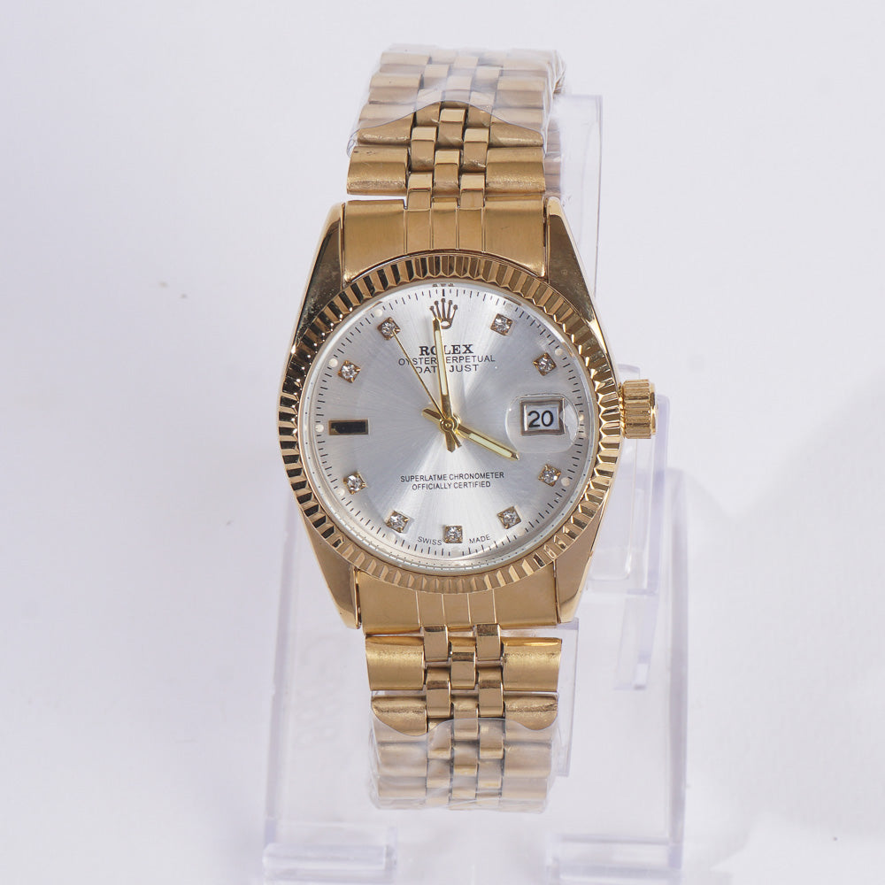 Women Chain Wrist Watch Golden R White
