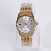 Women Chain Wrist Watch Golden R White