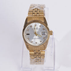 Women Chain Wrist Watch Golden R White