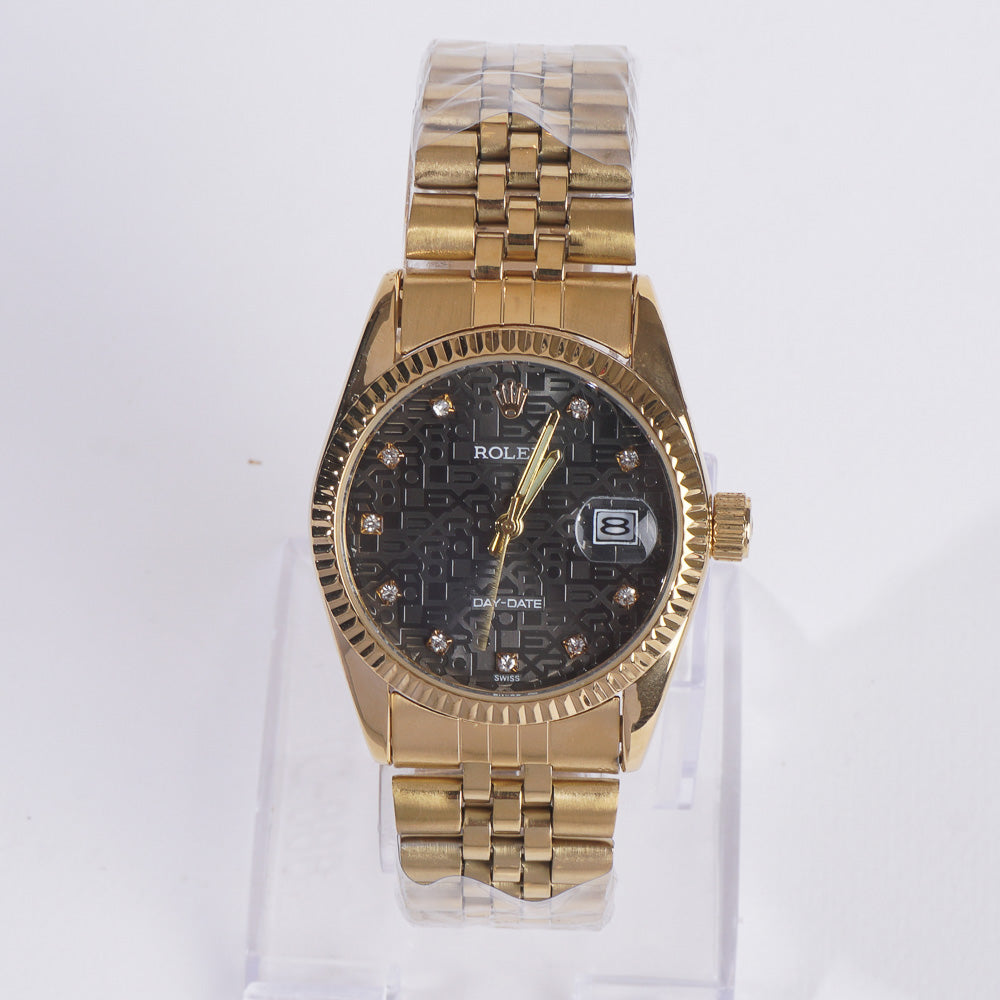 Women Chain Wrist Watch Golden R Black