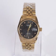 Women Chain Wrist Watch Golden R Black