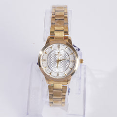 Women Stylish Chain Wrist Watch Golden With White Dial