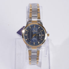 Two Tone Women Stylish Chain Wrist Watch With Black Dial