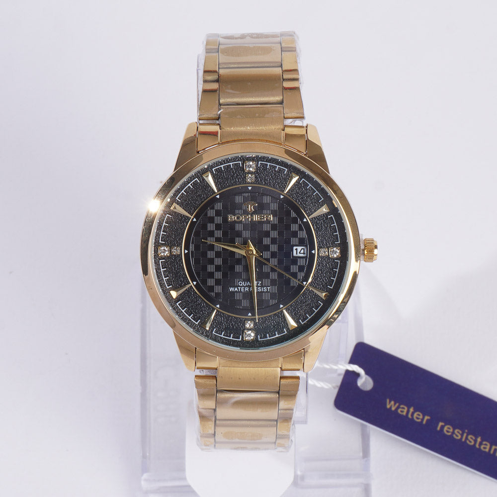 Mens Stylish Chain Wrist Watch Golden With Black Dial