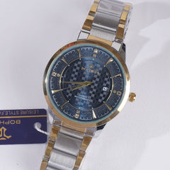 Two Tone Mens Stylish Chain Wrist Watch With Black Dial