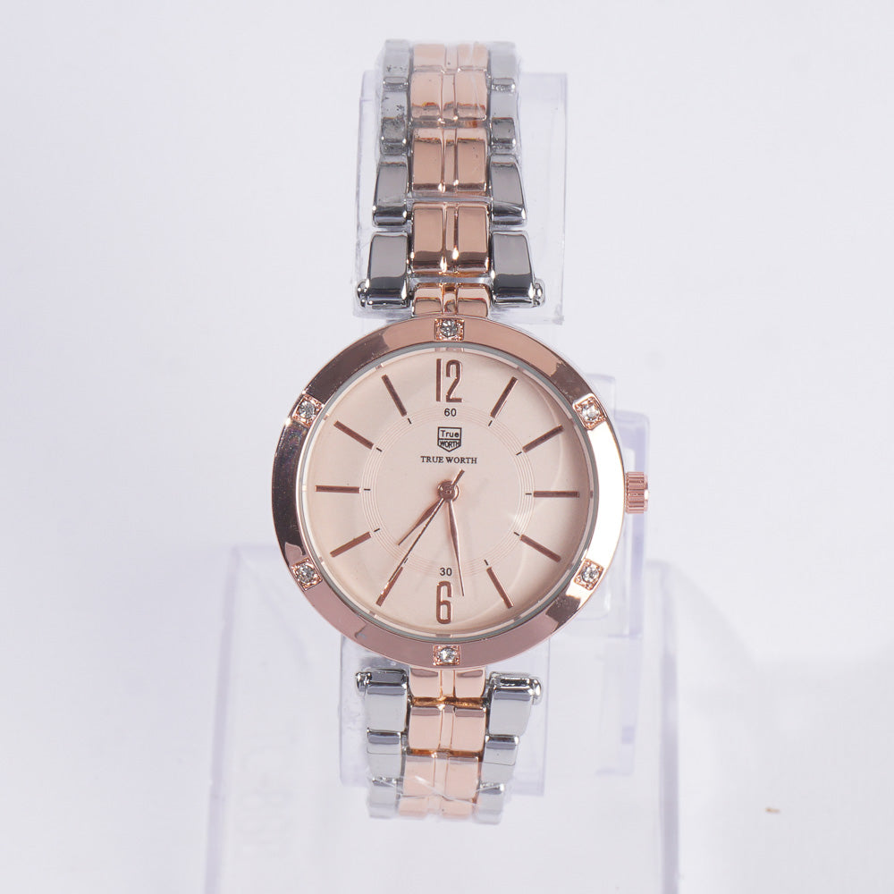 Two Tone Women Stylish Chain Wrist Watch Silver&Rosegold