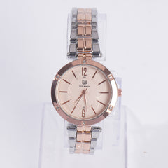 Two Tone Women Stylish Chain Wrist Watch Silver&Rosegold
