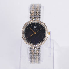 Two Tone Women Stylish Chain Wrist Watch Silver&Golden With Black Dial