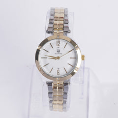 Two Tone Women Stylish Chain Wrist Watch Silver&Golden With White Dial