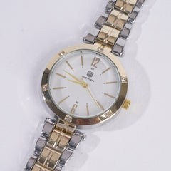 Two Tone Women Stylish Chain Wrist Watch Silver&Golden With White Dial