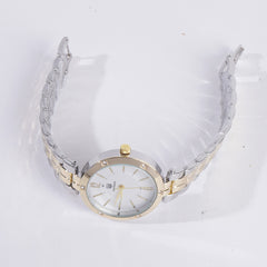 Two Tone Women Stylish Chain Wrist Watch Silver&Golden With White Dial