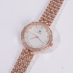 Women Stylish Chain Wrist Watch Rosegold With White Dial