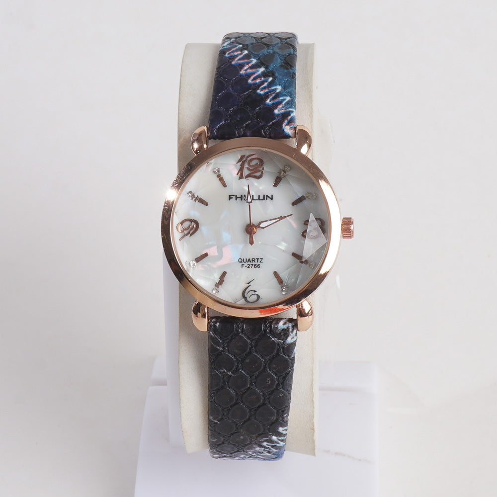 BLACK STRAP GOLDEN DIAL WOMEN WATCH