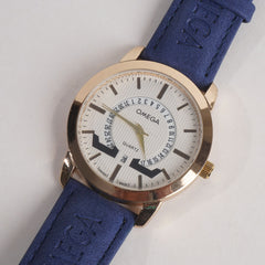 Golden Dial Mens Wrist Watch Blue Strap