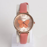 Pink Leather Strap Rose Dial Fashion TM203 Women Wrist Watch