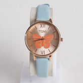 Light blue Leather Strap Rose Dial Fashion TM206 Women Wrist Watch