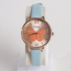 Light blue Leather Strap Rose Dial Fashion TM206 Women Wrist Watch