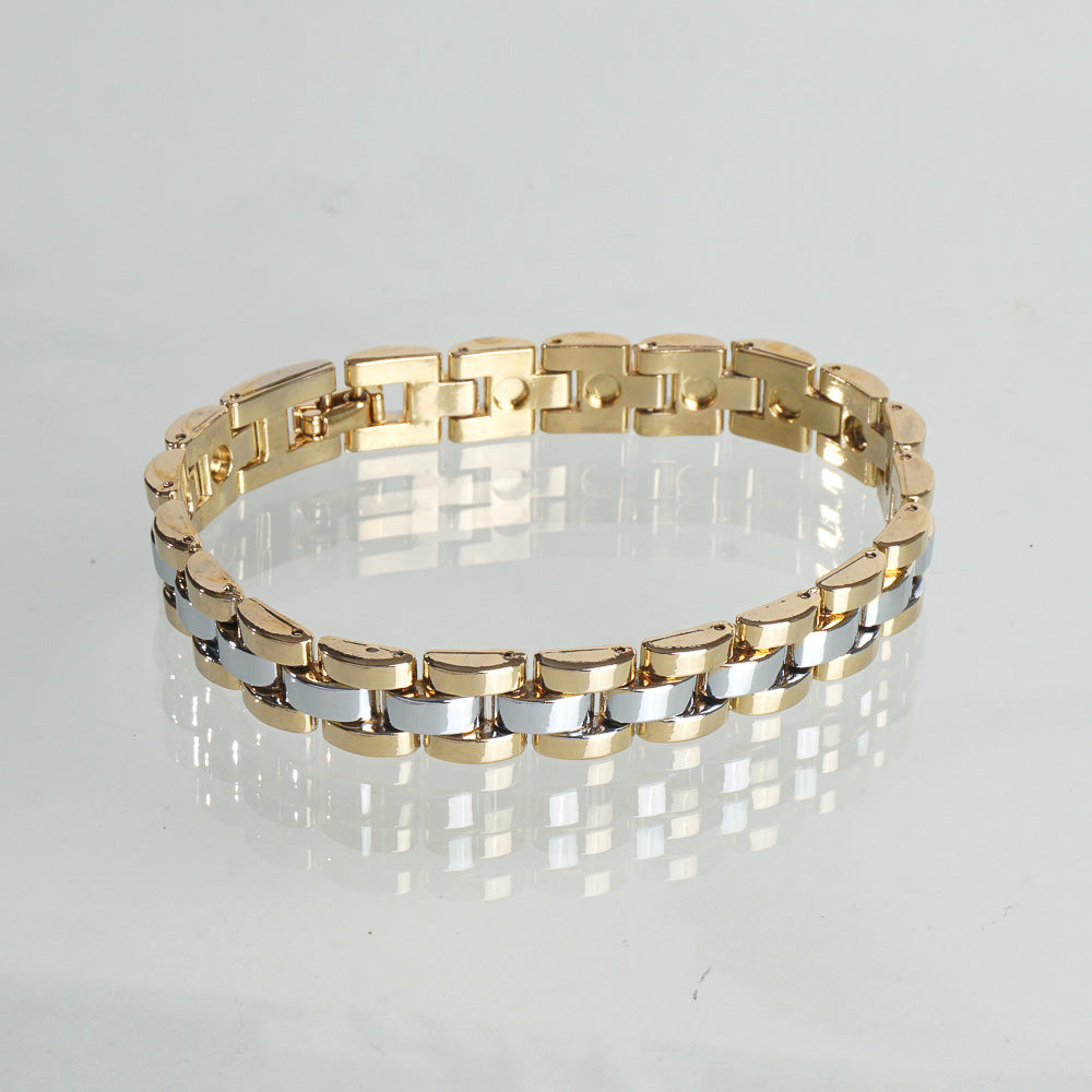 Two Tone Silver & Golden Chain Mens Bracelets 10mm