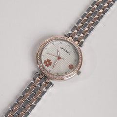 Two Tone Women Chain Wrist Watch Rosegold C White