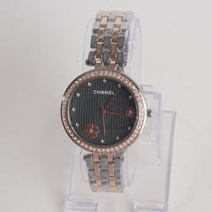 Two Tone Women Chain Wrist Watch Rosegold C Black
